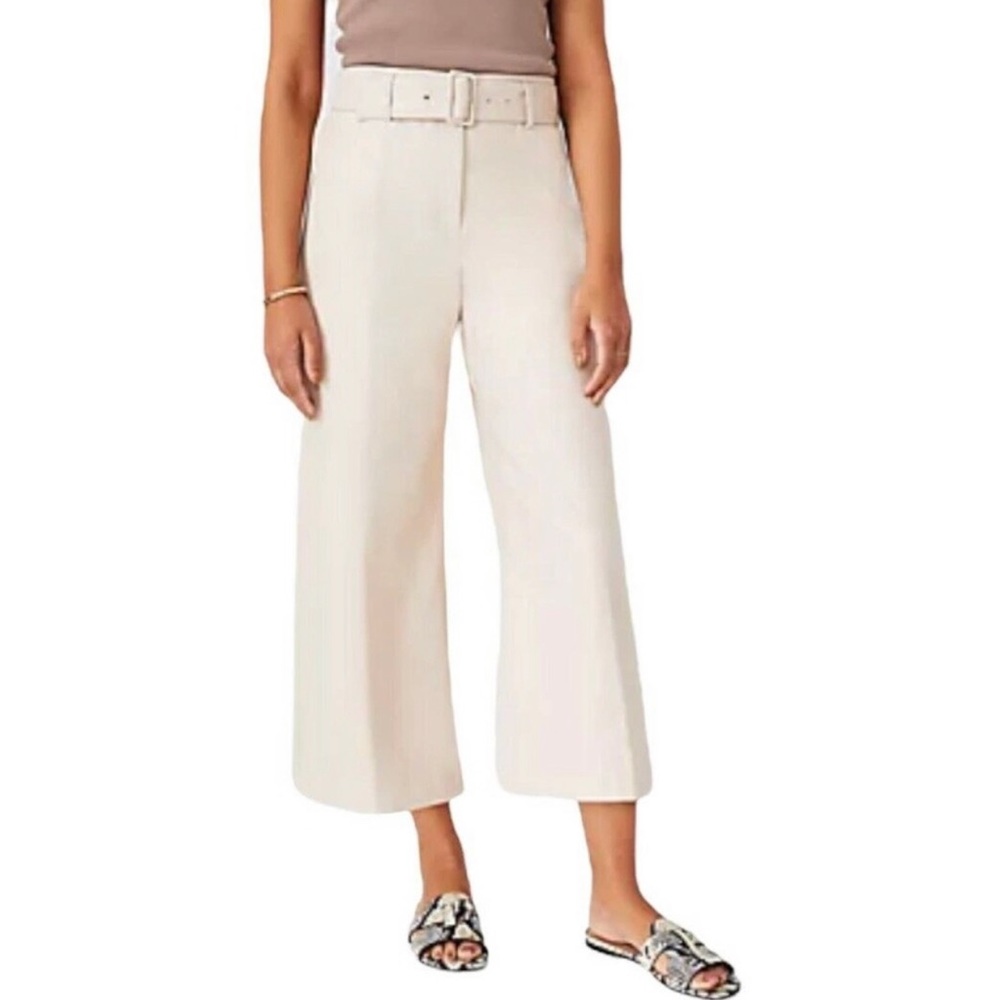 Ann Taylor Women's Size 14 The Faux Leather Belted Culotte Pants Cream